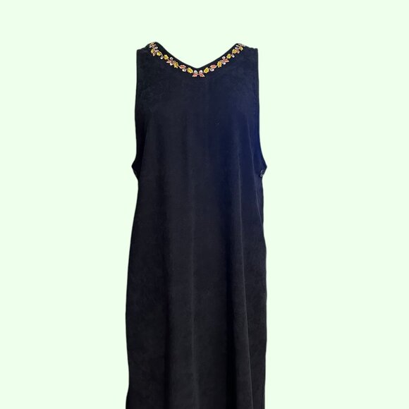 Vintage 90's black embroidered sleeveless velour midi/maxi dress Womens Large - Picture 5 of 8